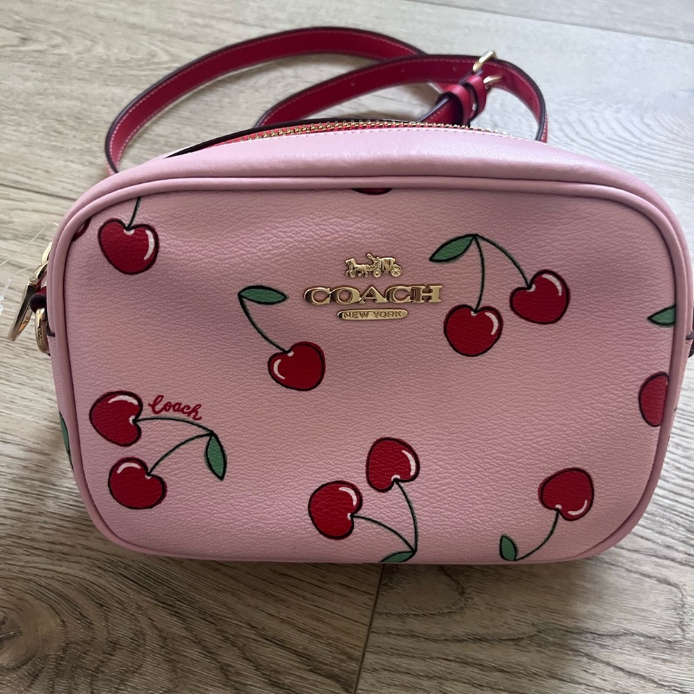 Vintage Coach Pink and Red Cherry Print Crossbody Bag